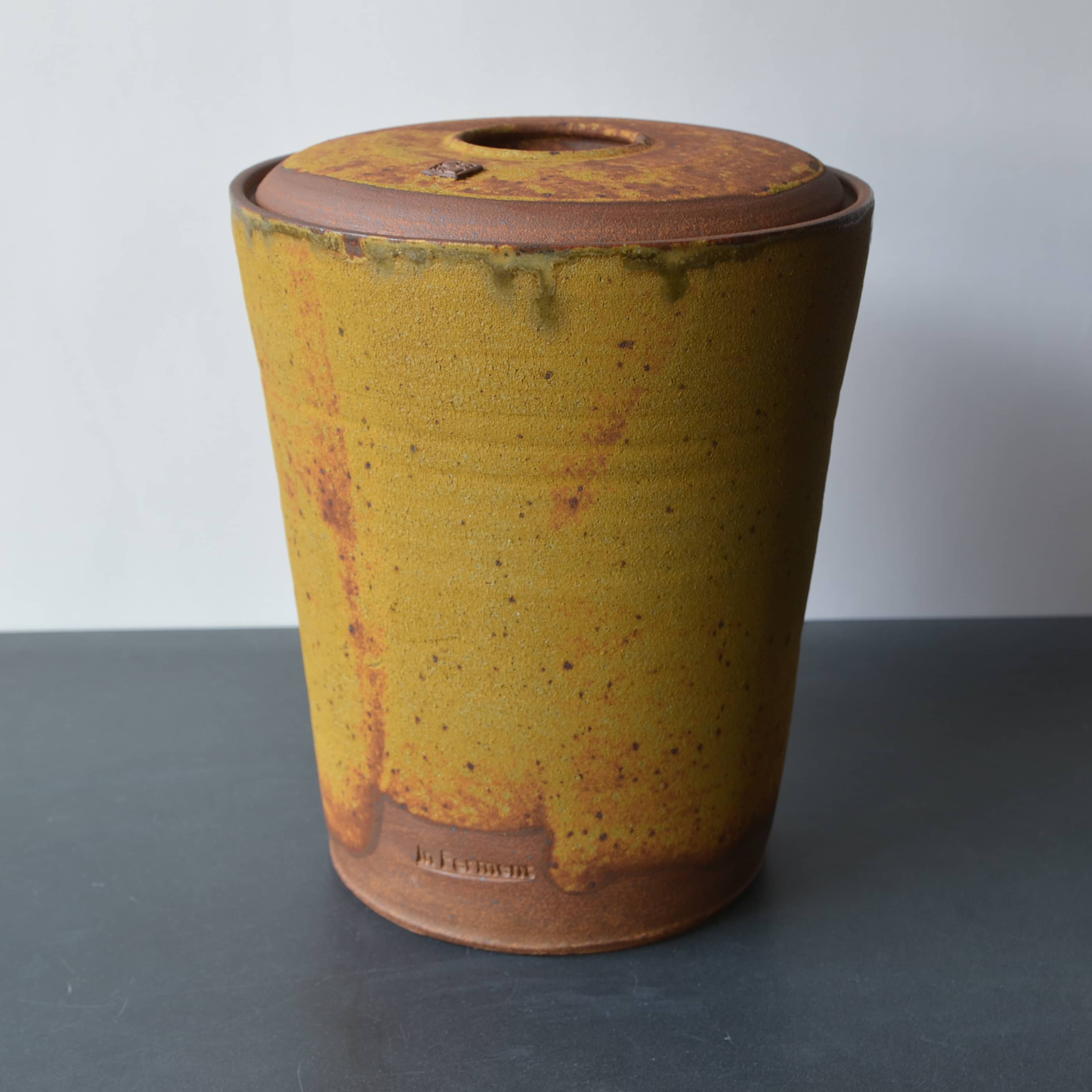 Desert glaze Ceramic vessel 5 gallon size with lid image 0